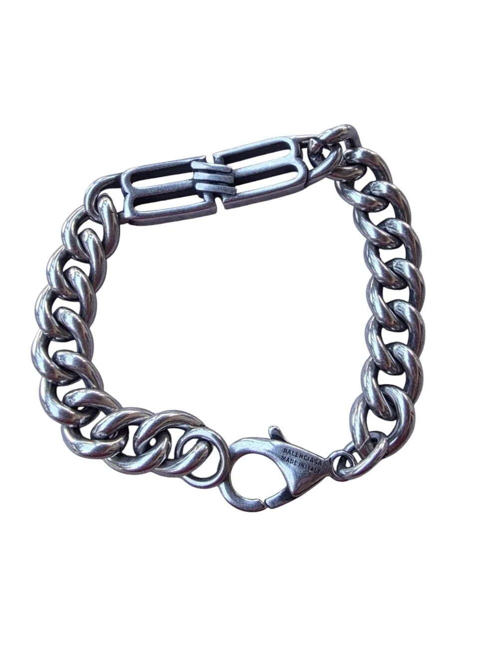 Balenciaga BB Icon Gourmette Bracelet in Antique Silver Unisex  (Retails $550)